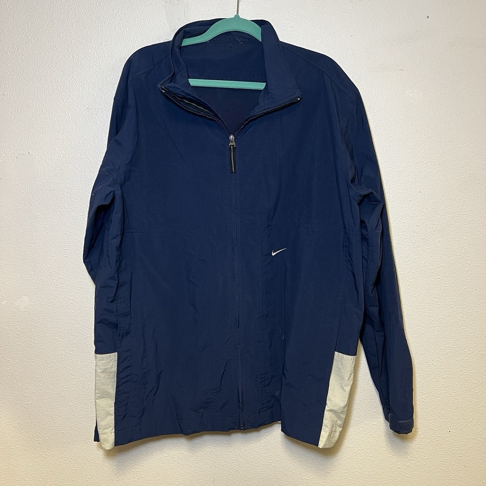 Vintage Nike Windbreaker Full Zip Jacket Men's 2XL Navy Blue Lined Softshell Y2K
